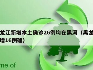 黑龙江新增本土确诊26例均在黑河（黑龙江新增16例确）